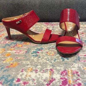 Calvin Klein Lorinda sandals- red patent leather heeled sandals for sale!!!